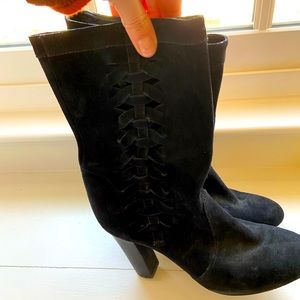 Delman black suede boots, barely used.